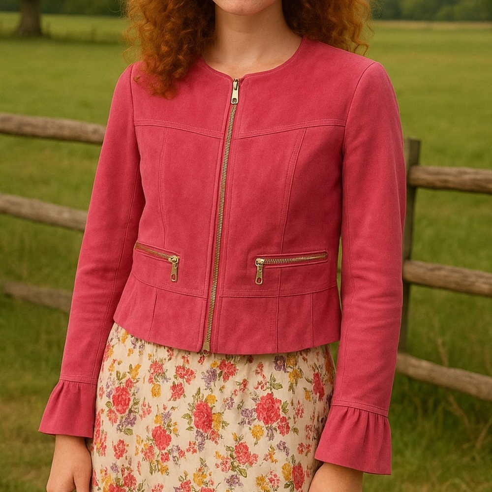 Danier Rose Pink Suede Leather Zip Jacket